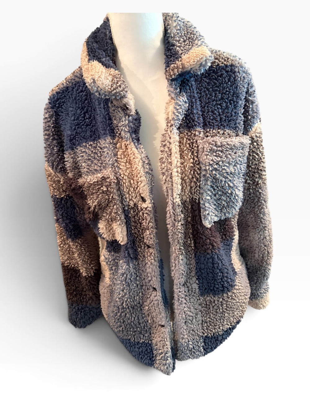 Thread & Supply Harvey Grey Plaid Sherpa Shacket Jacket Small